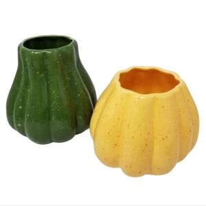 Crate and Barrel Flecked Vase Planter Gourd Squash Yellow Green Signed B Eigler